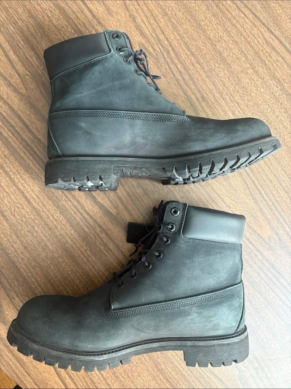 Timberland Size 12 Men's Black Nubuck Leather Lace Up Work Boots